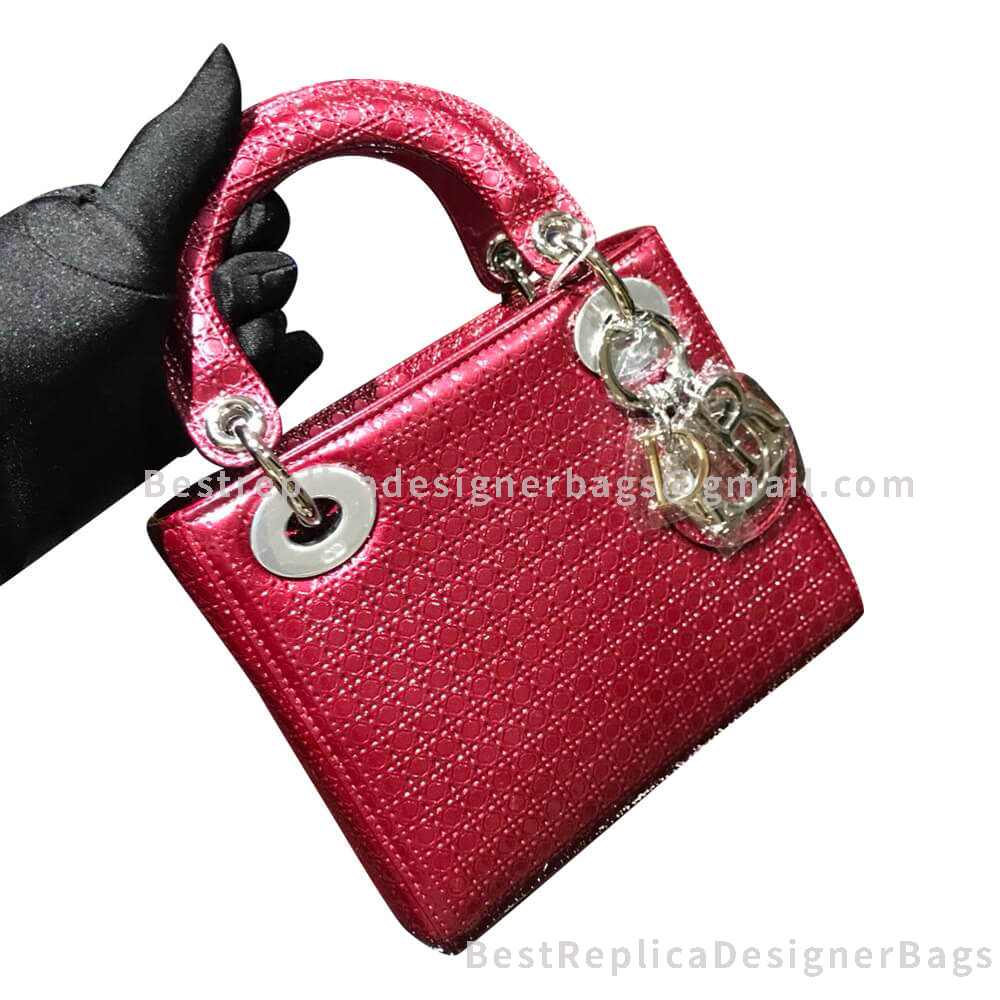 Dior Mini Lady Dior Metallic Perforated Calfskin Bag Cherry GHW